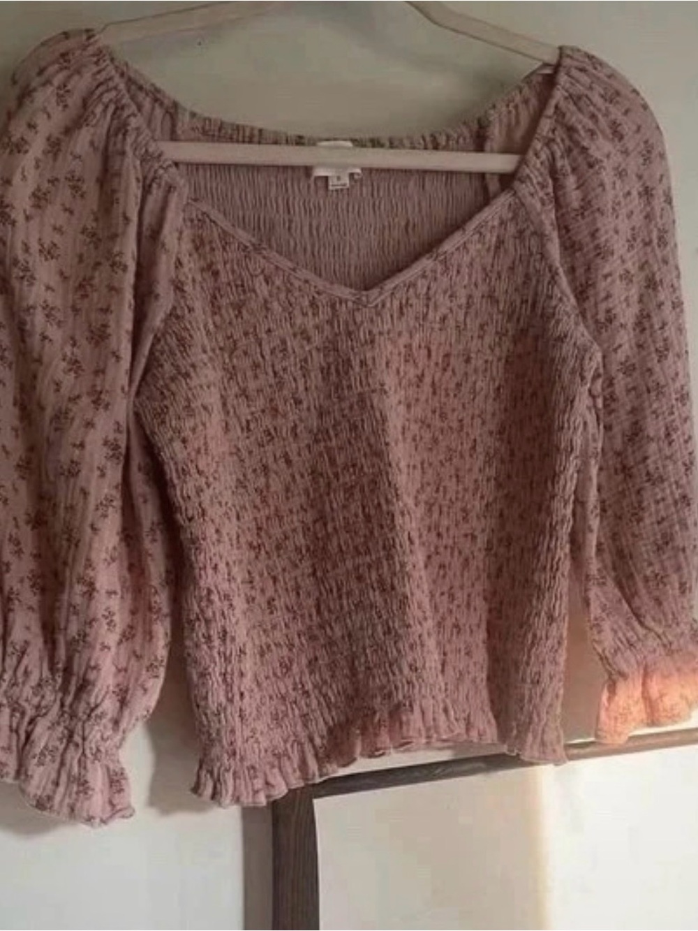 bohme Dusty Pink Smocked Floral Peasant Blouse